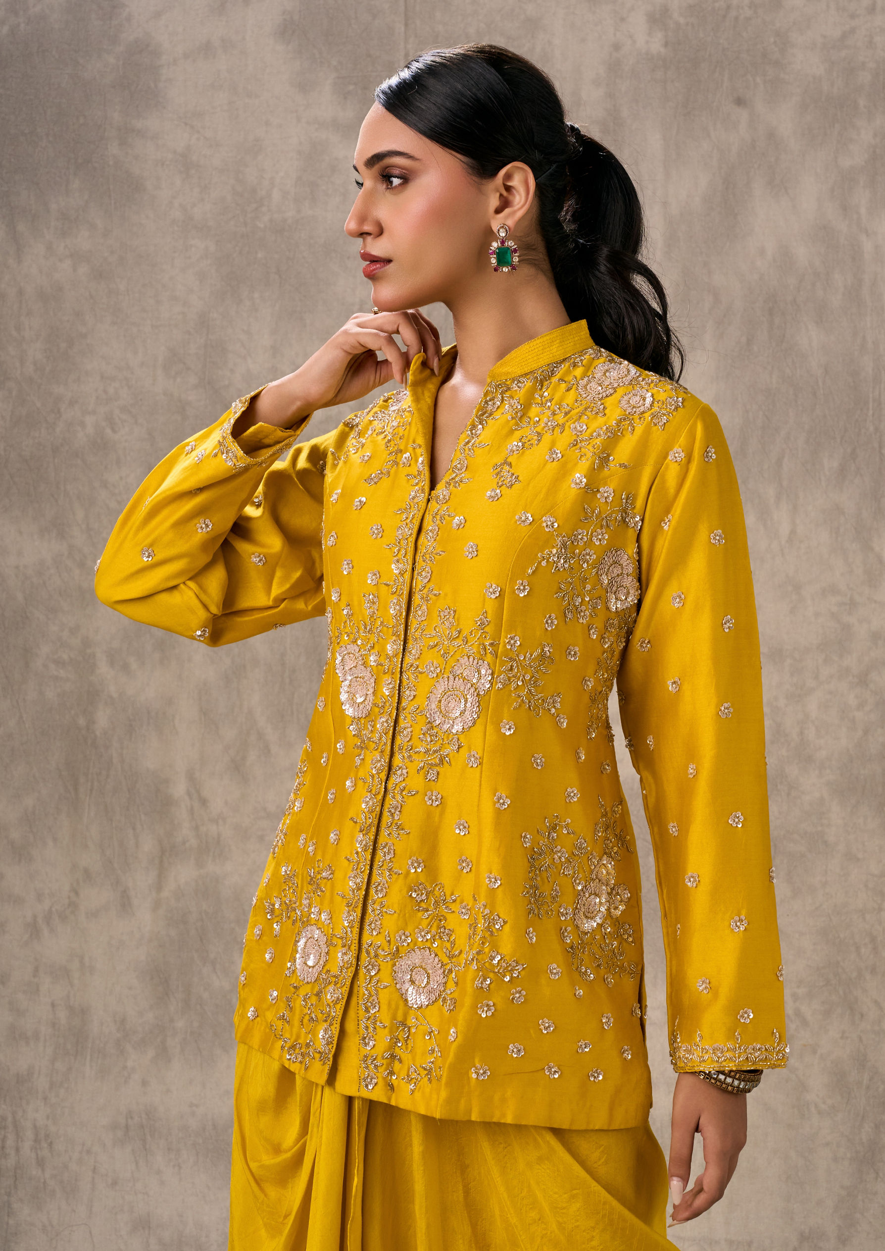 Twamev Women Mustard Yellow Elegance Indo Western