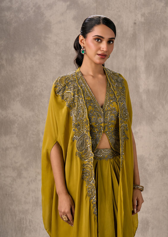 Twamev Women Green Satin Ensemble Indo Western