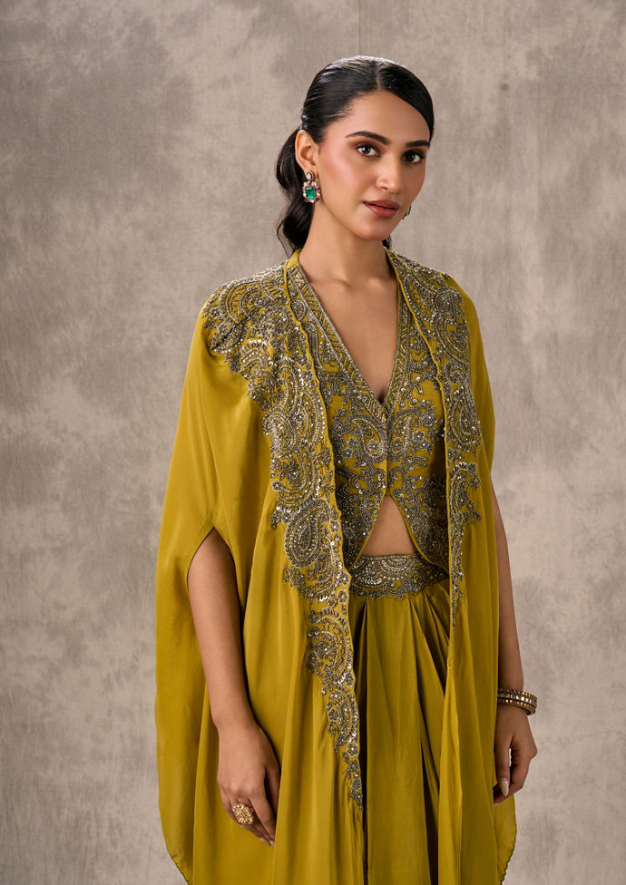 Twamev Women Green Satin Ensemble Indo Western