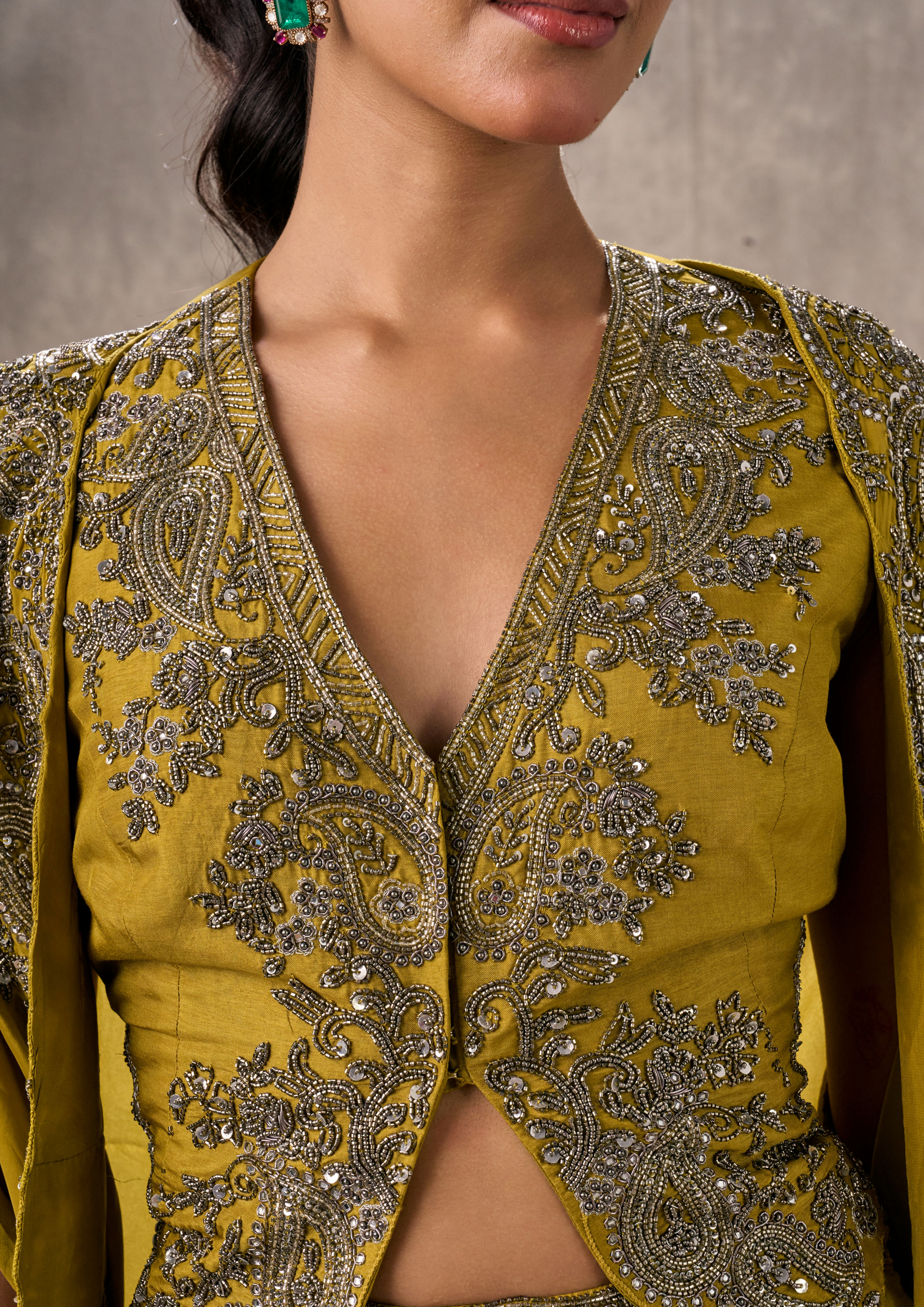 Twamev Women Green Satin Ensemble Indo Western