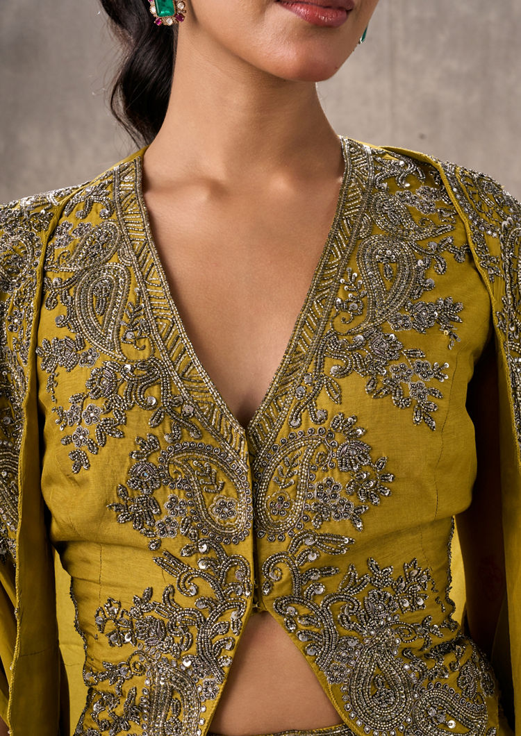 Twamev Women Green Satin Ensemble Indo Western