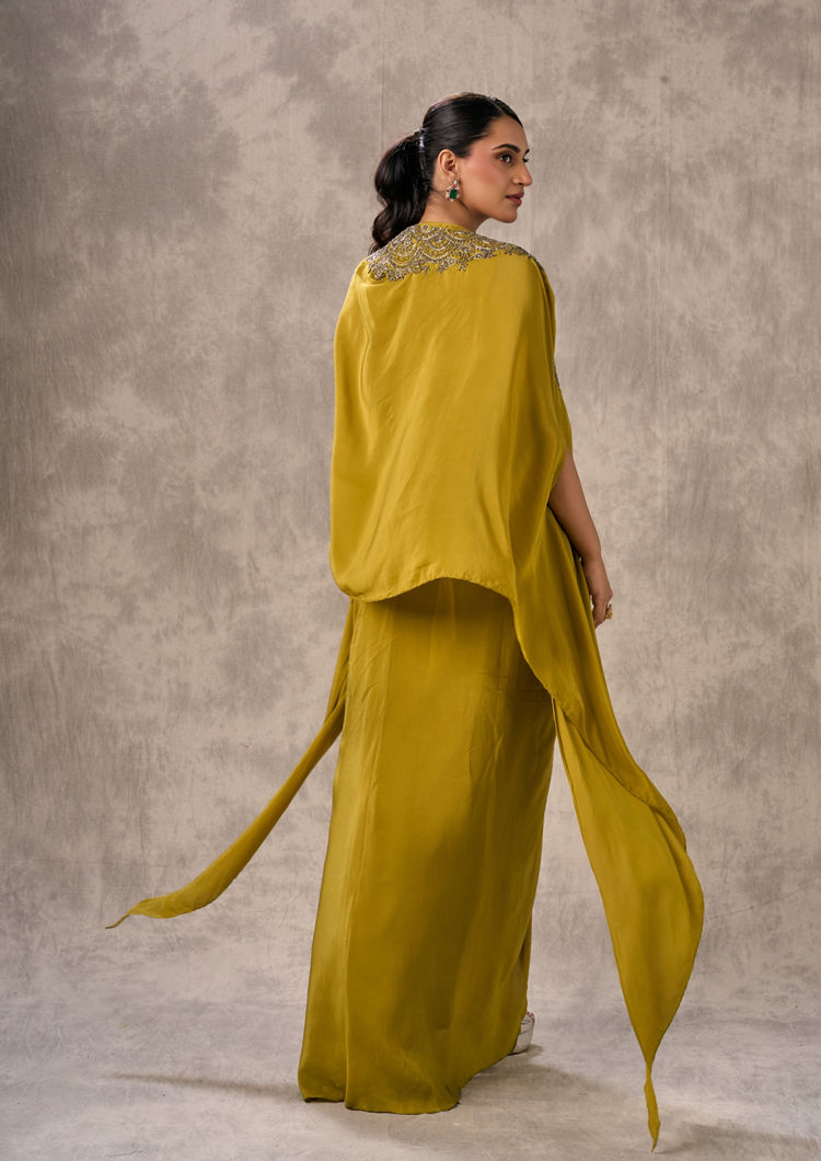 Twamev Women Green Satin Ensemble Indo Western