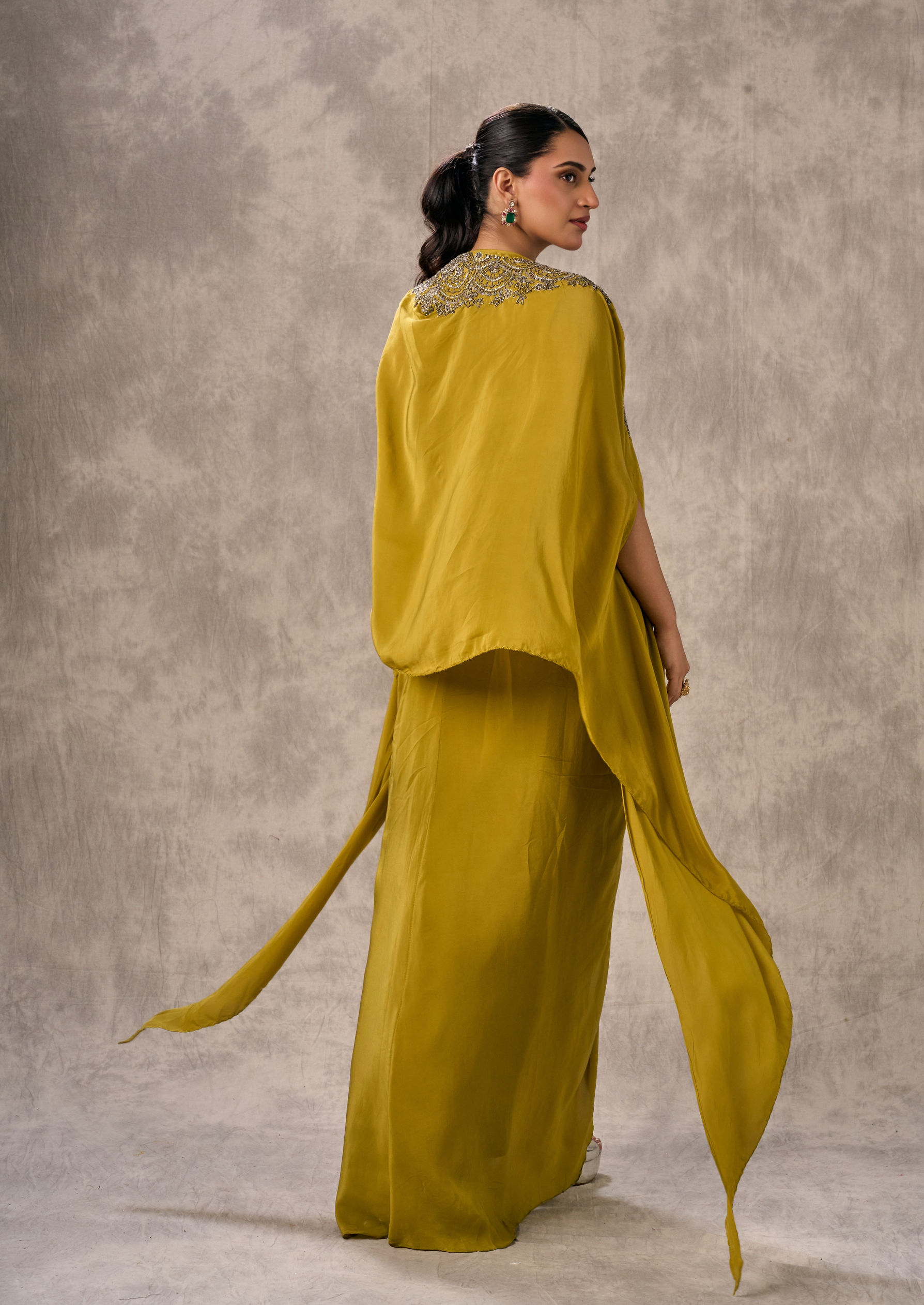 Twamev Women Green Satin Ensemble Indo Western
