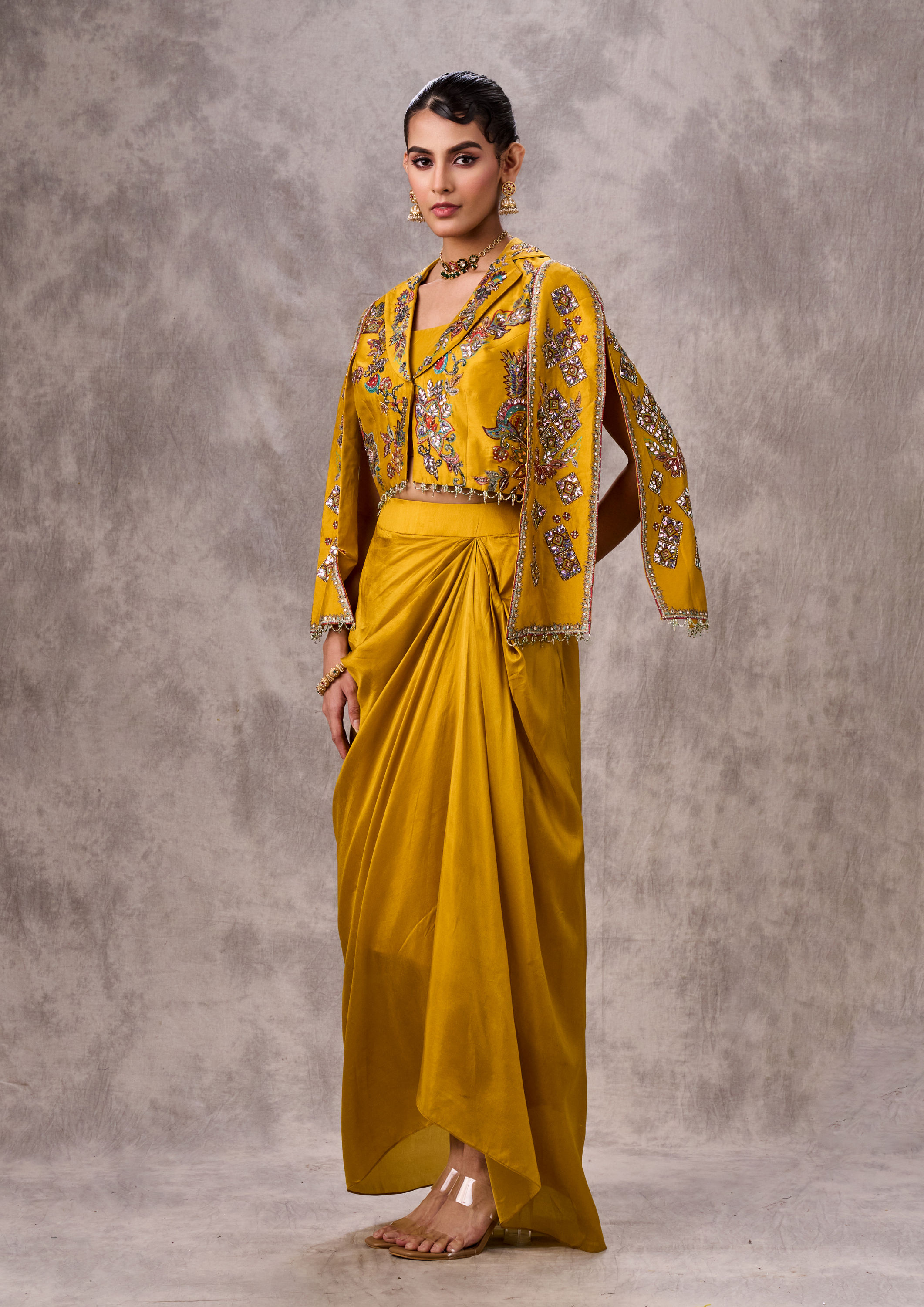 Twamev Women Mustard Yellow Elegance Indo Western