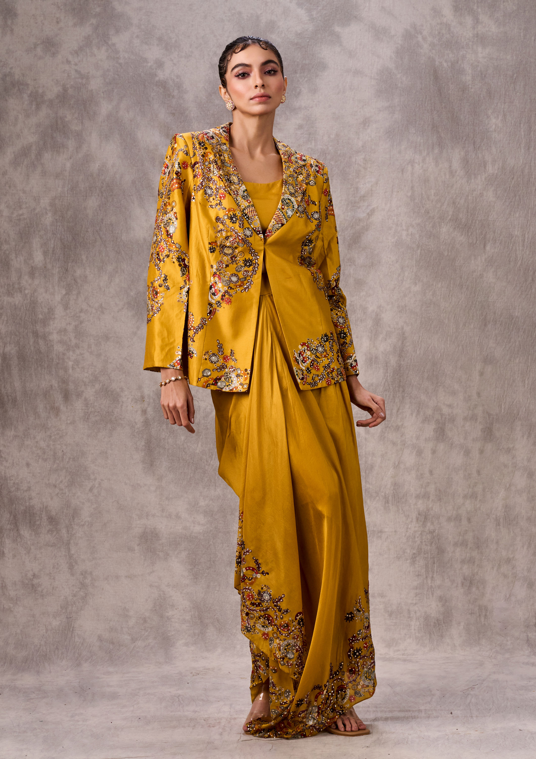 Twamev Women Mustard Yellow Elegance Indo Western