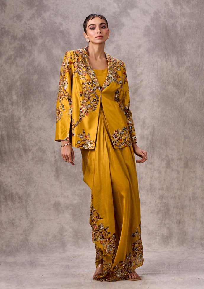 Twamev Women Mustard Yellow Elegance Indo Western