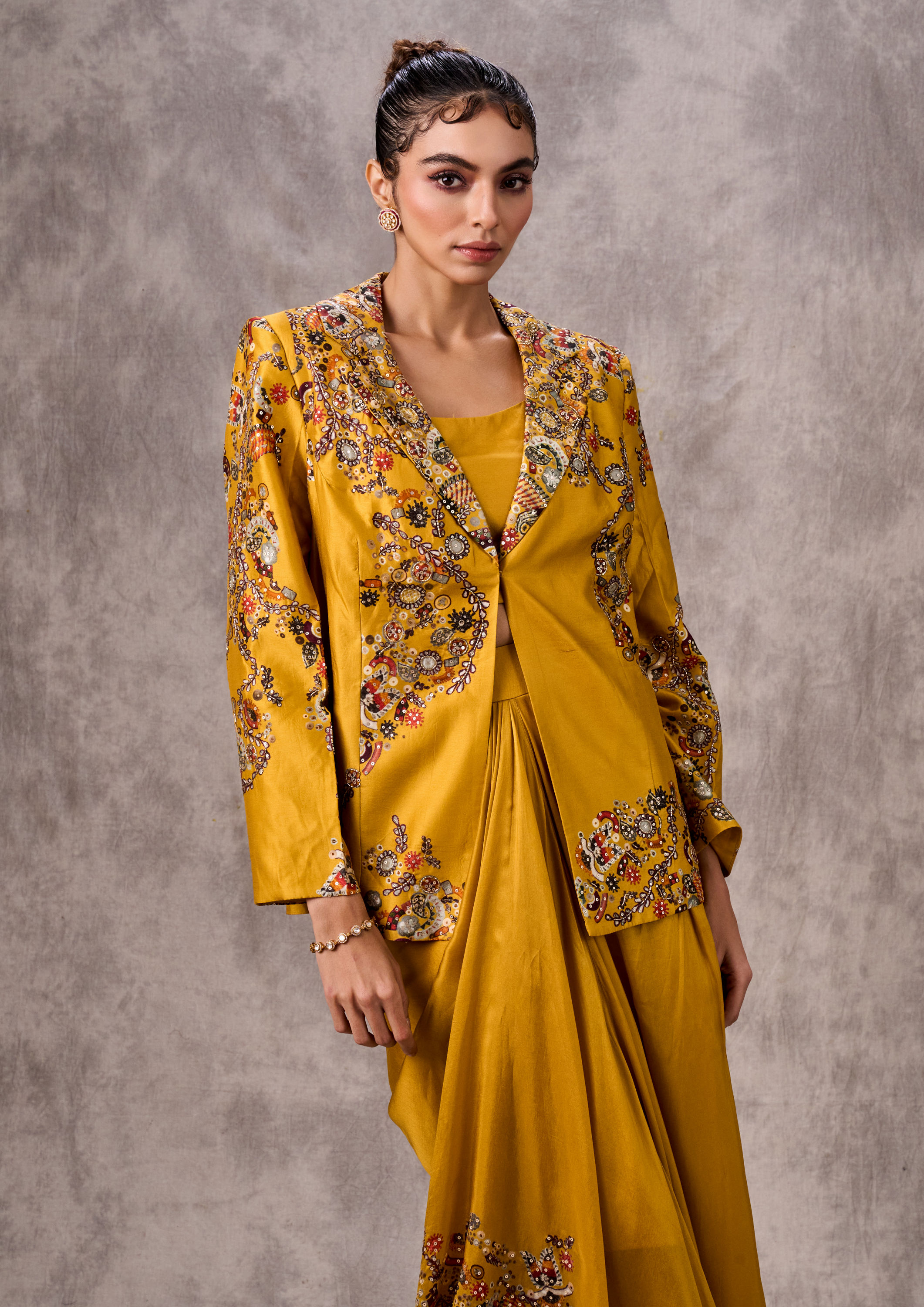 Twamev Women Mustard Yellow Elegance Indo Western