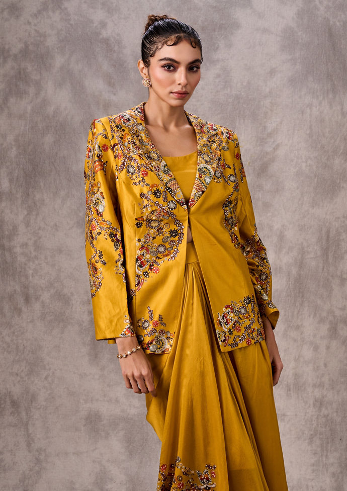 Twamev Women Mustard Yellow Elegance Indo Western