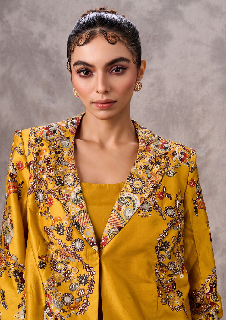 Twamev Women Mustard Yellow Elegance Indo Western