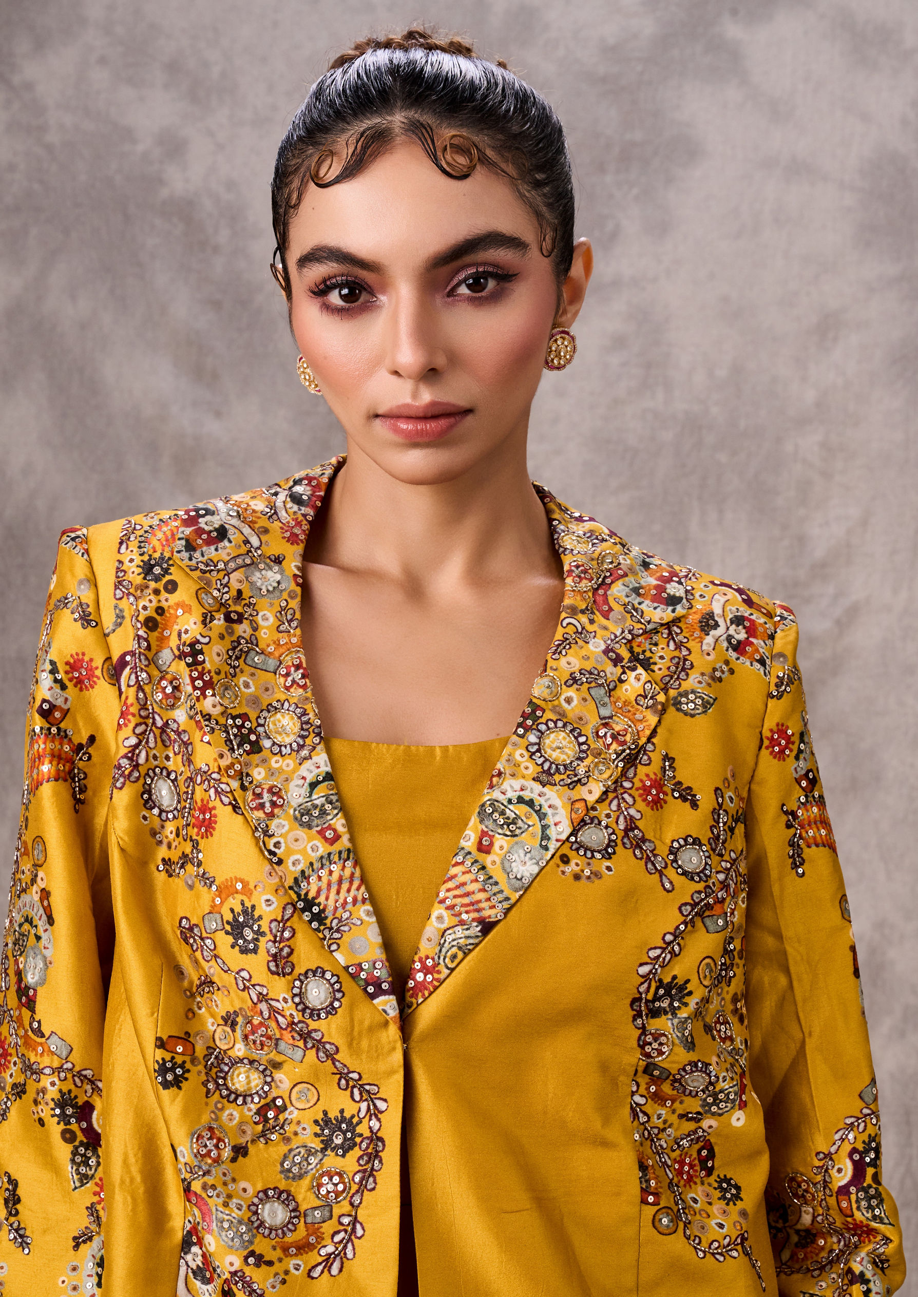 Twamev Women Mustard Yellow Elegance Indo Western