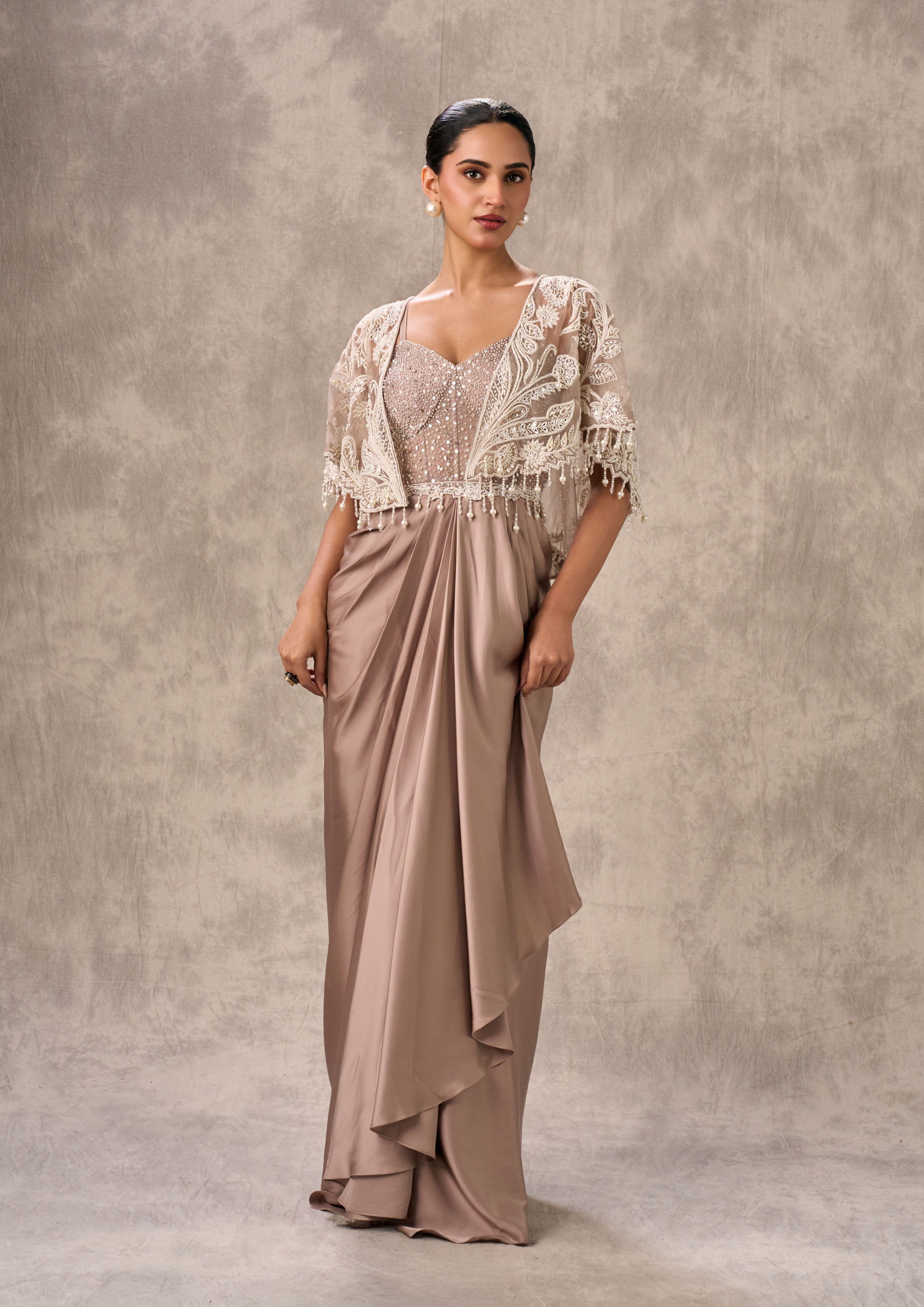 Twamev Women Fawn Satin Elegance Indo Western