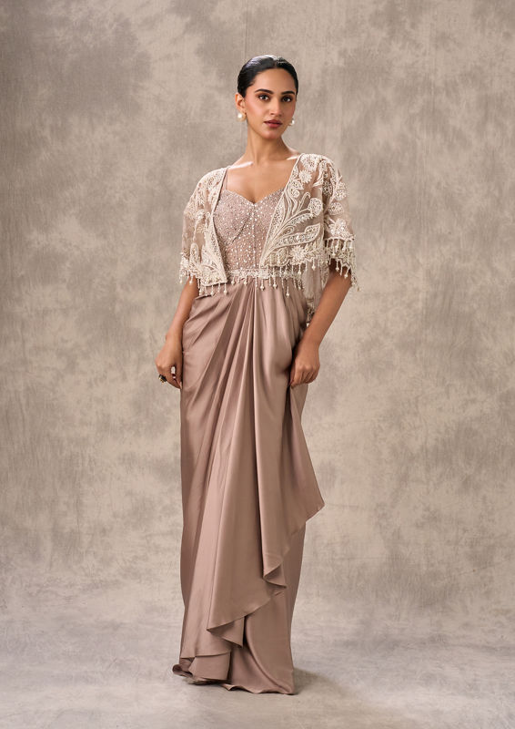 Twamev Women Fawn Satin Elegance Indo Western