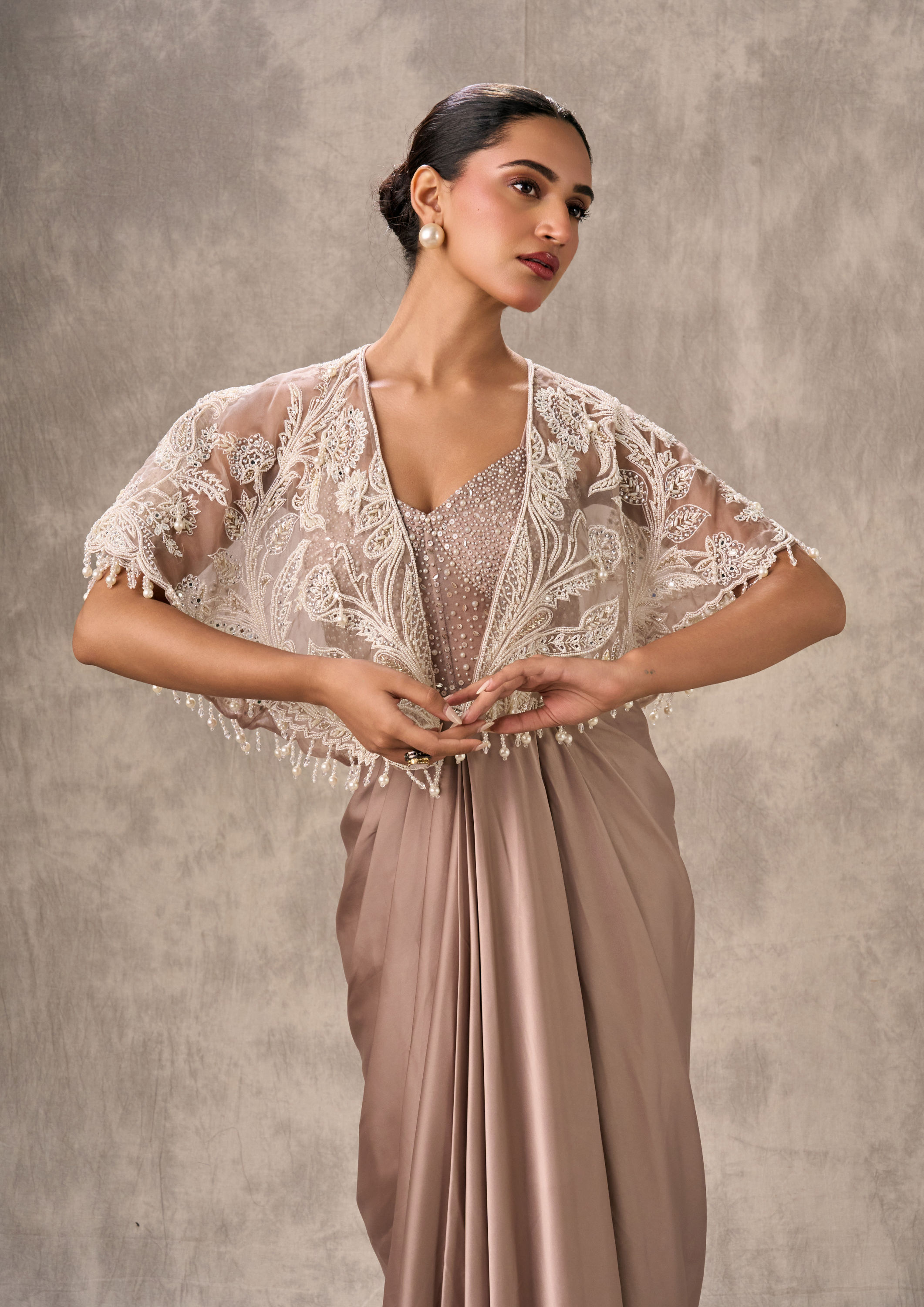 Twamev Women Fawn Satin Elegance Indo Western