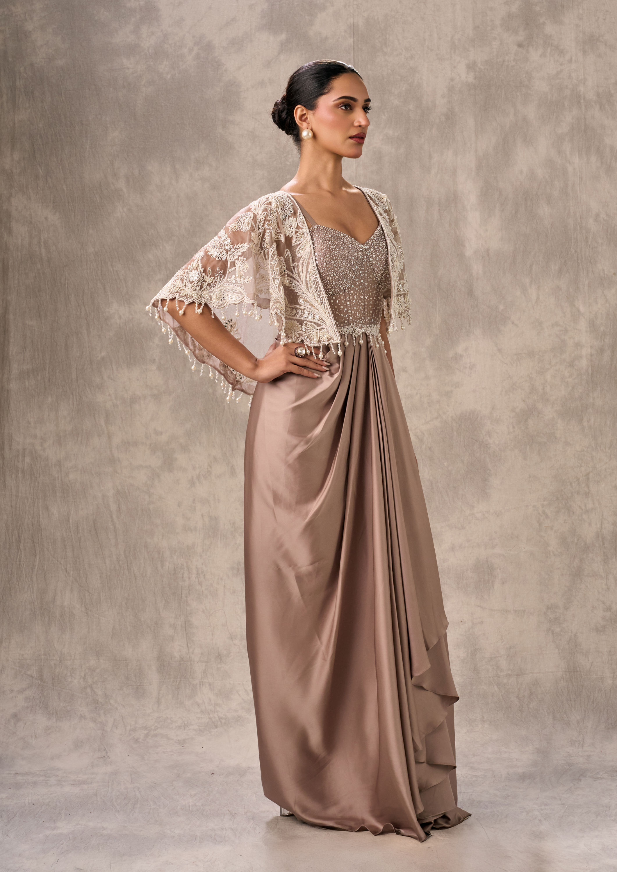 Twamev Women Fawn Satin Elegance Indo Western