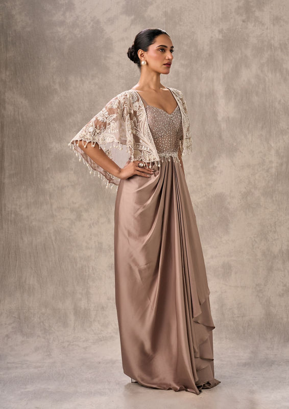 Twamev Women Fawn Satin Elegance Indo Western