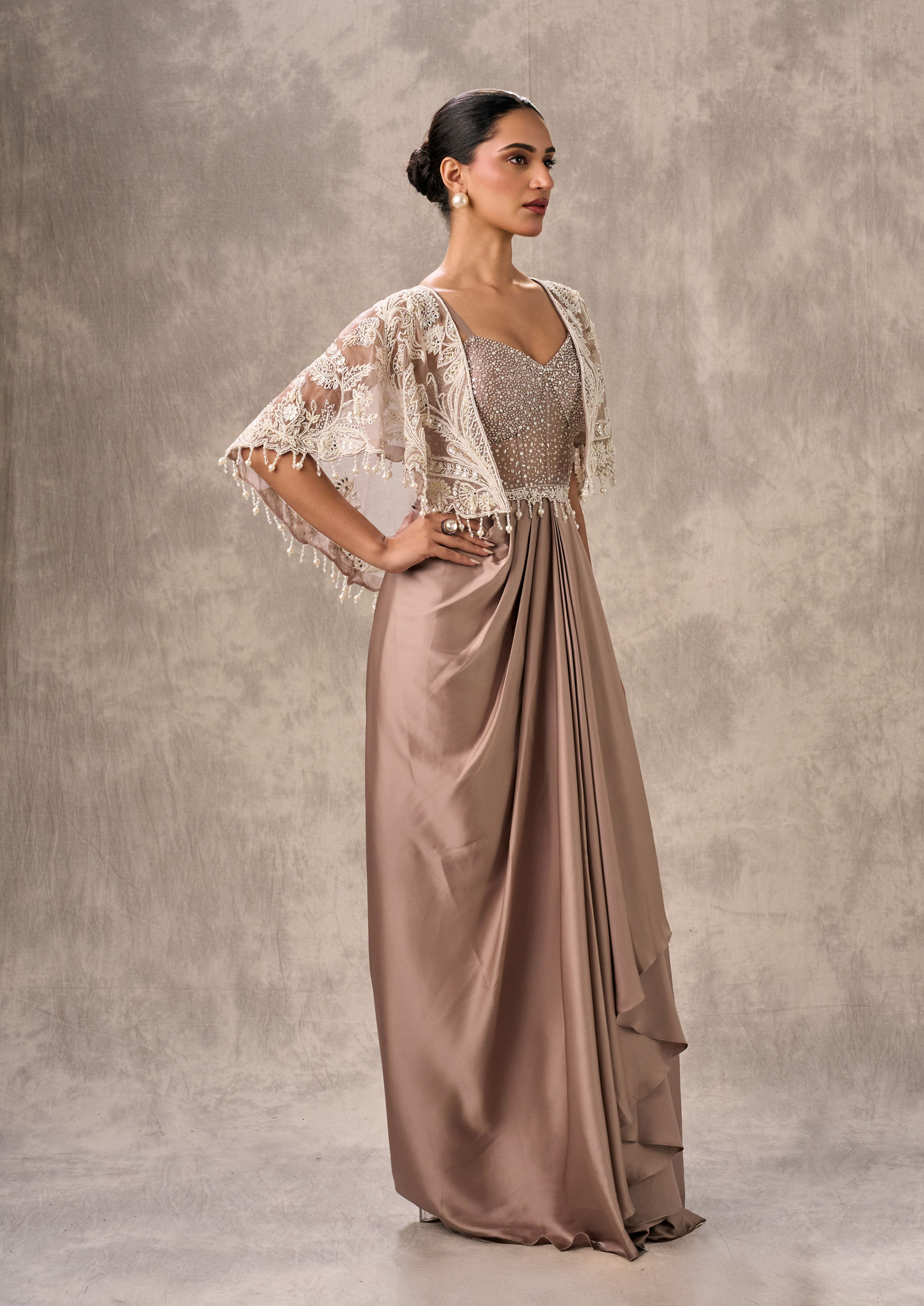 Twamev Women Fawn Satin Elegance Indo Western