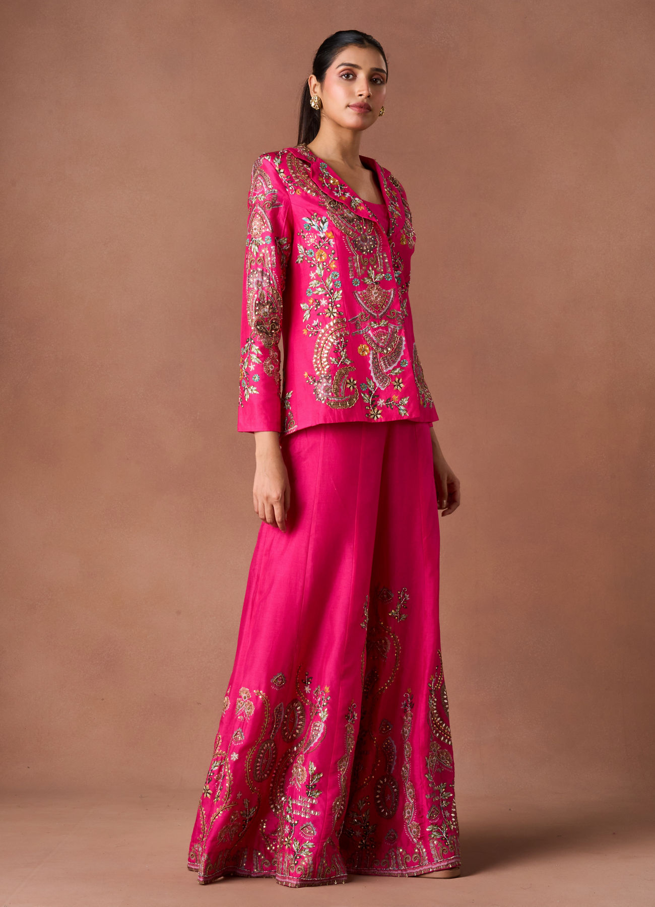 Twamev Women Pink Art Silk Indo-Western Set