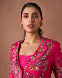 Twamev Women Pink Art Silk Indo-Western Set