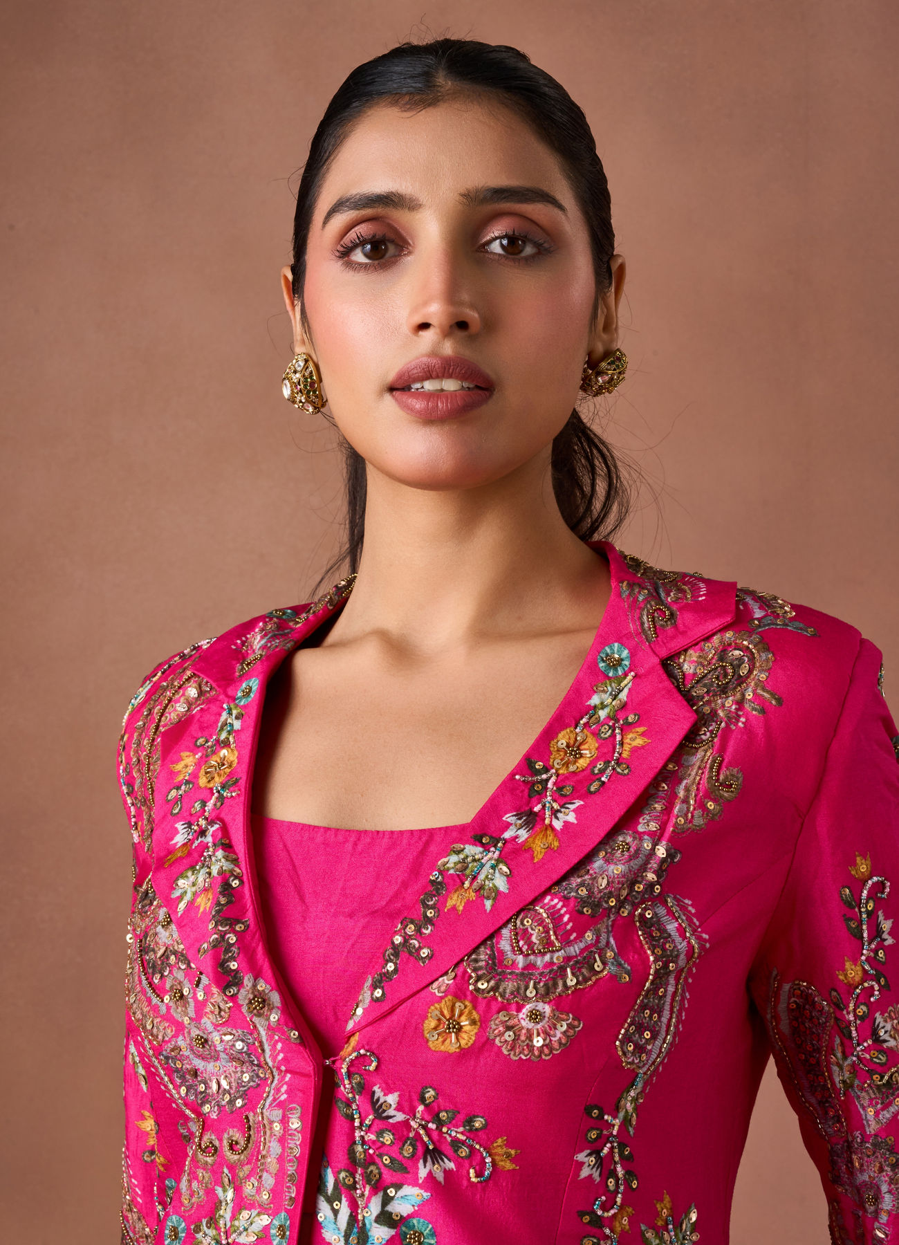 Twamev Women Pink Art Silk Indo-Western Set