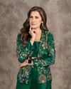 Emerald Green Silk Print Embroidered Pantsuit