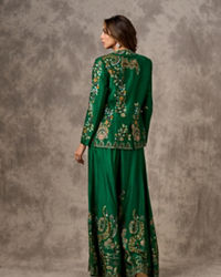 Twamev Women Glowing Green Silk Ensemble Indo Western