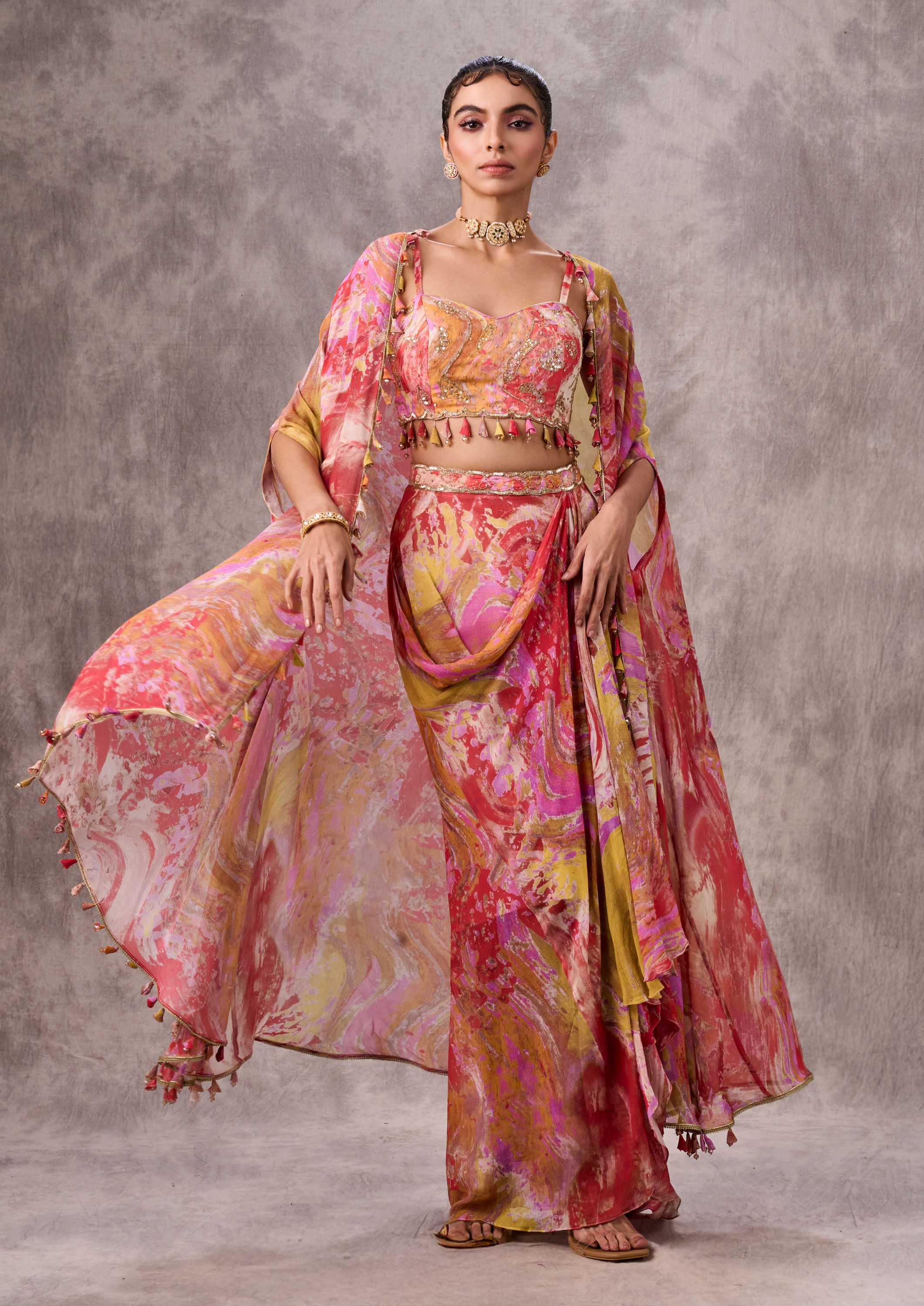Twamev Women Radiant Pink Ensemble Indo Western