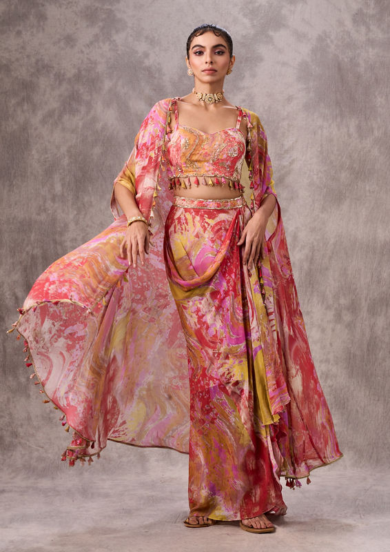Twamev Women Radiant Pink Ensemble Indo Western