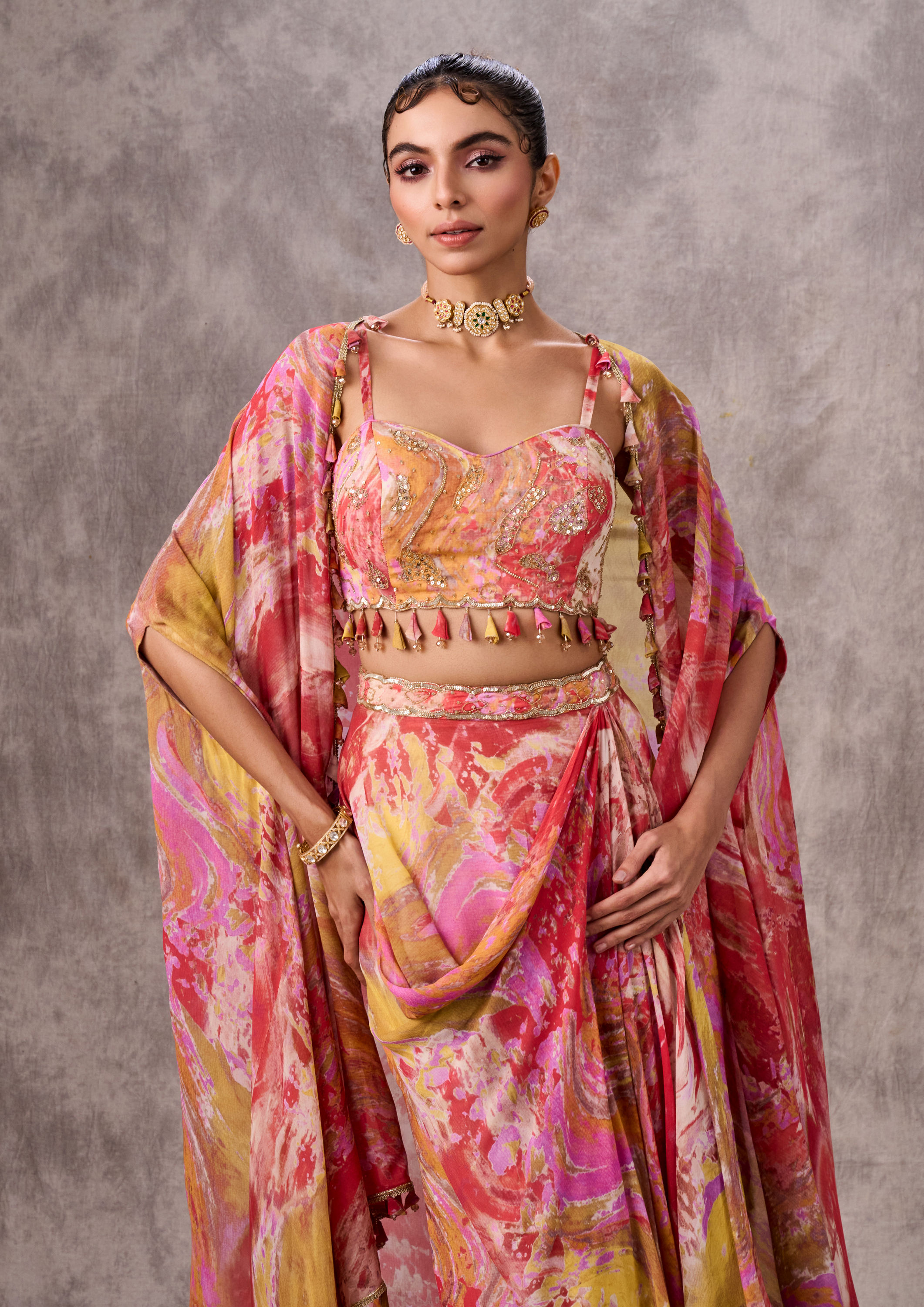 Twamev Women Radiant Pink Ensemble Indo Western