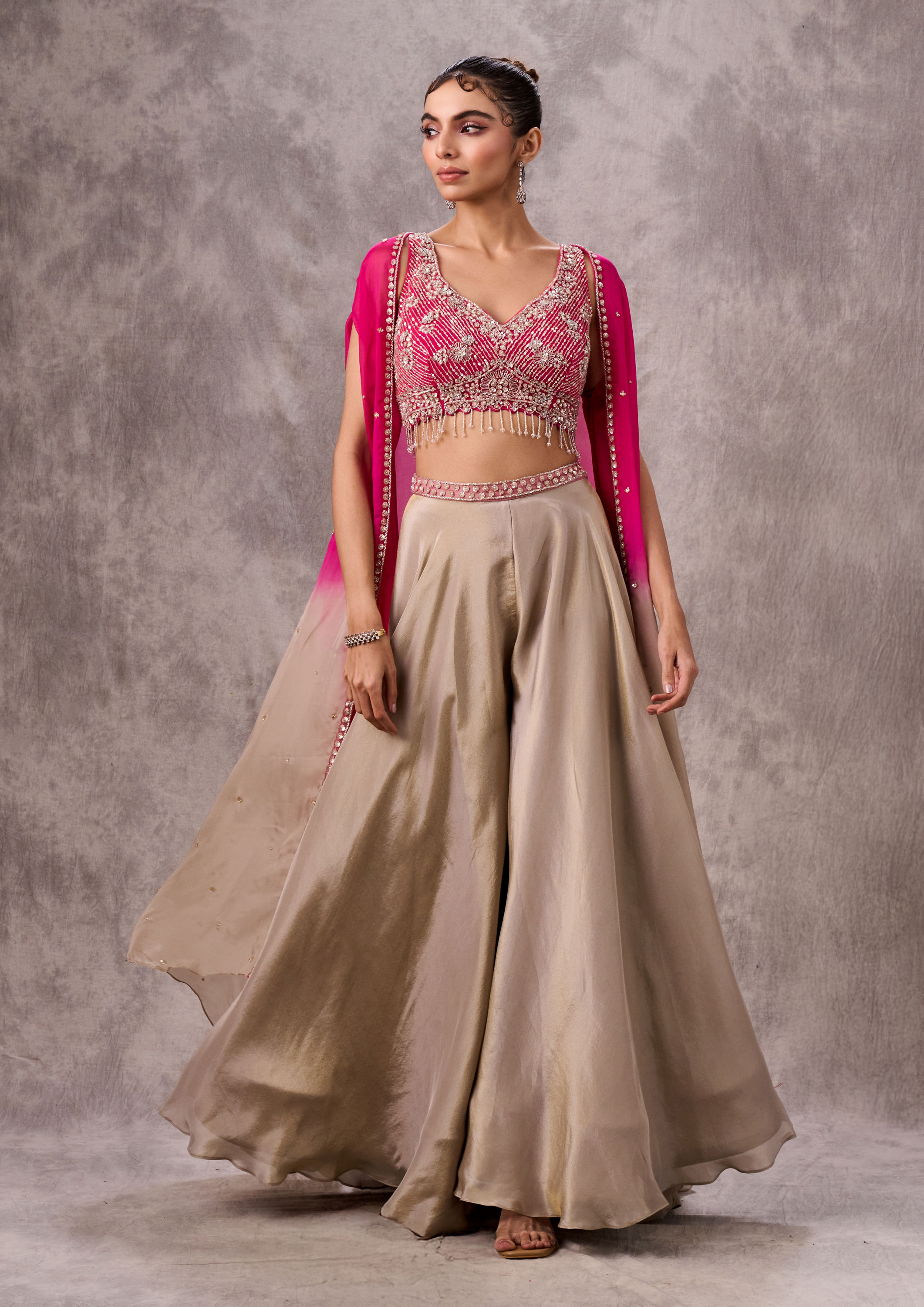 Twamev Women Pink Chinon Party Wear Indo Western Set