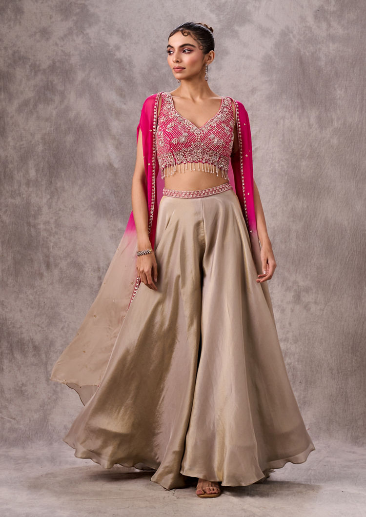 Twamev Women Pink Chinon Party Wear Indo Western Set