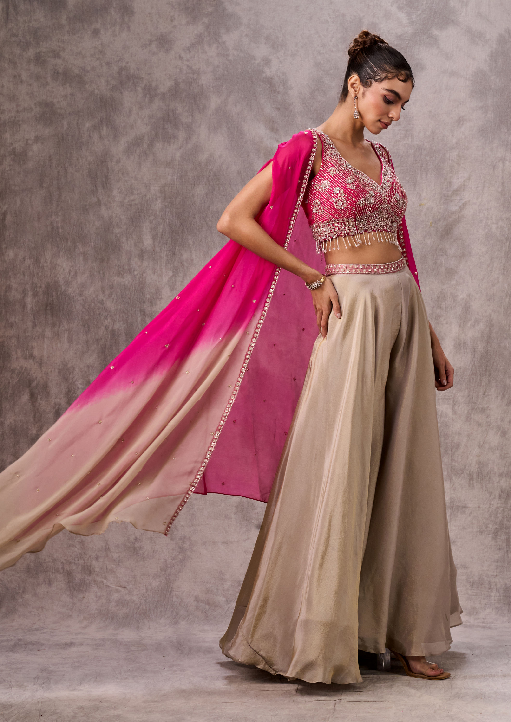 Twamev Women Pink Chinon Party Wear Indo Western Set