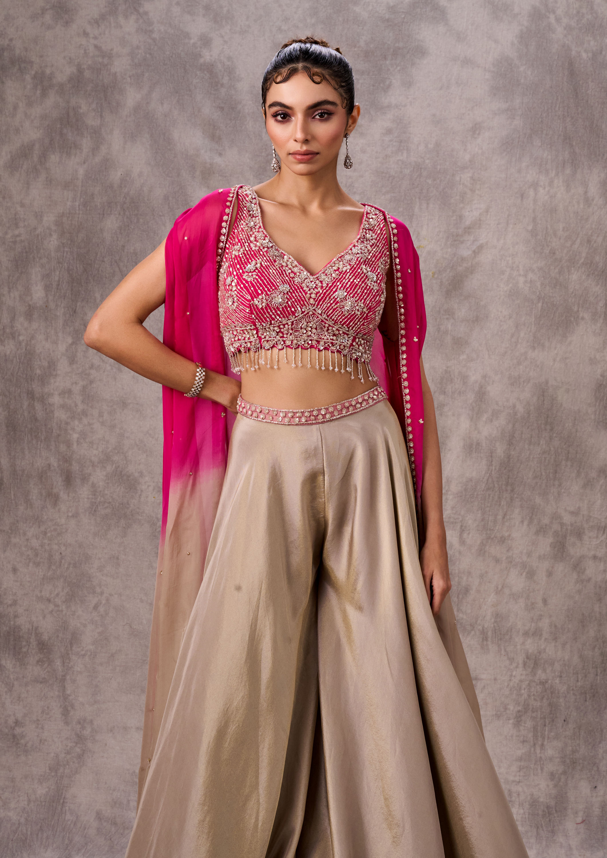 Twamev Women Pink Chinon Party Wear Indo Western Set