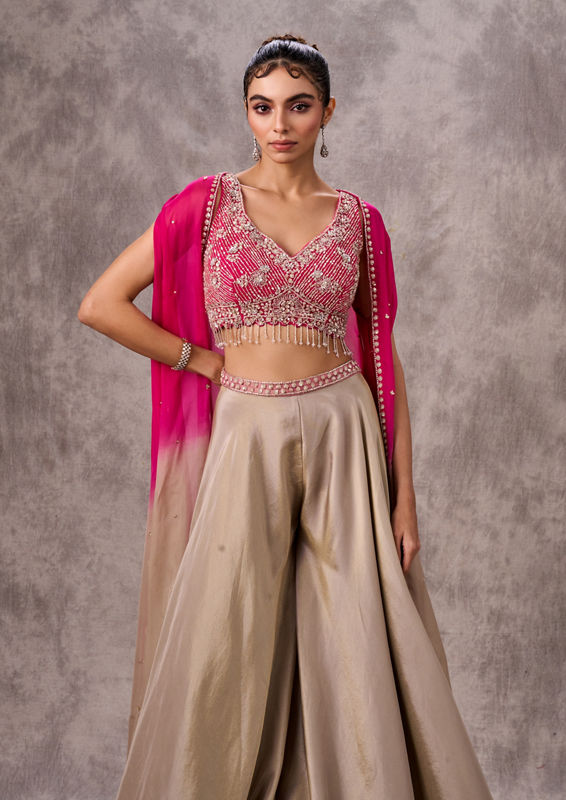 Twamev Women Pink Chinon Party Wear Indo Western Set