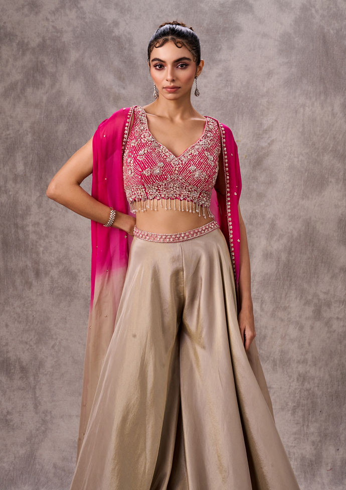 Twamev Women Pink Chinon Party Wear Indo Western Set