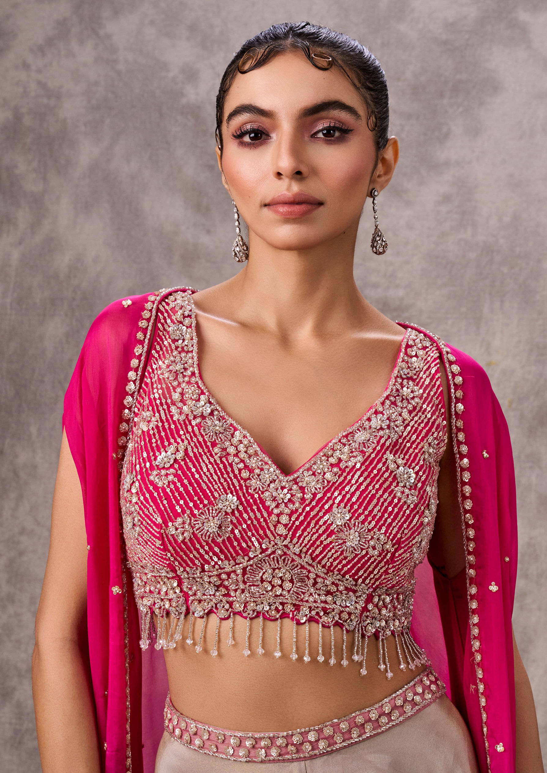 Twamev Women Pink Chinon Party Wear Indo Western Set