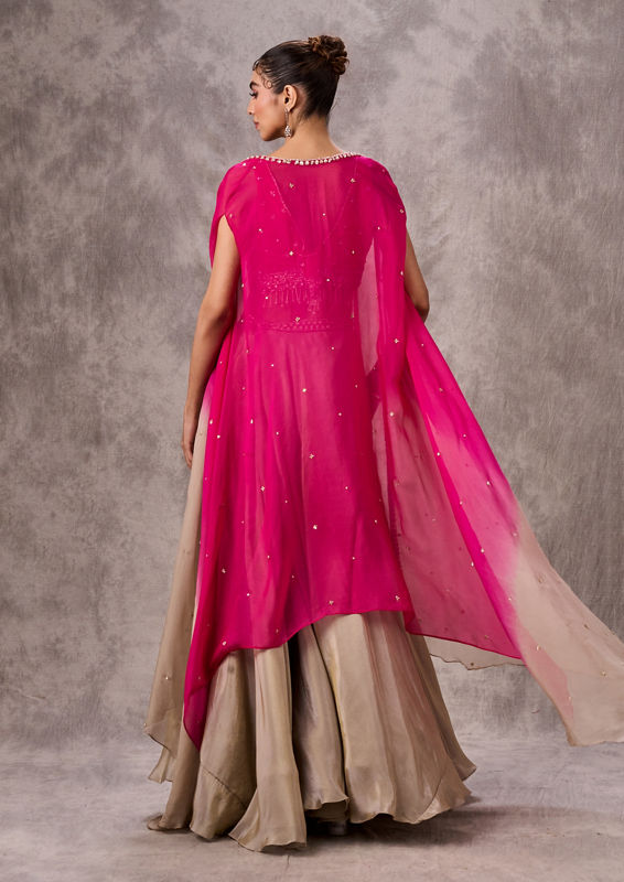 Twamev Women Pink Chinon Party Wear Indo Western Set