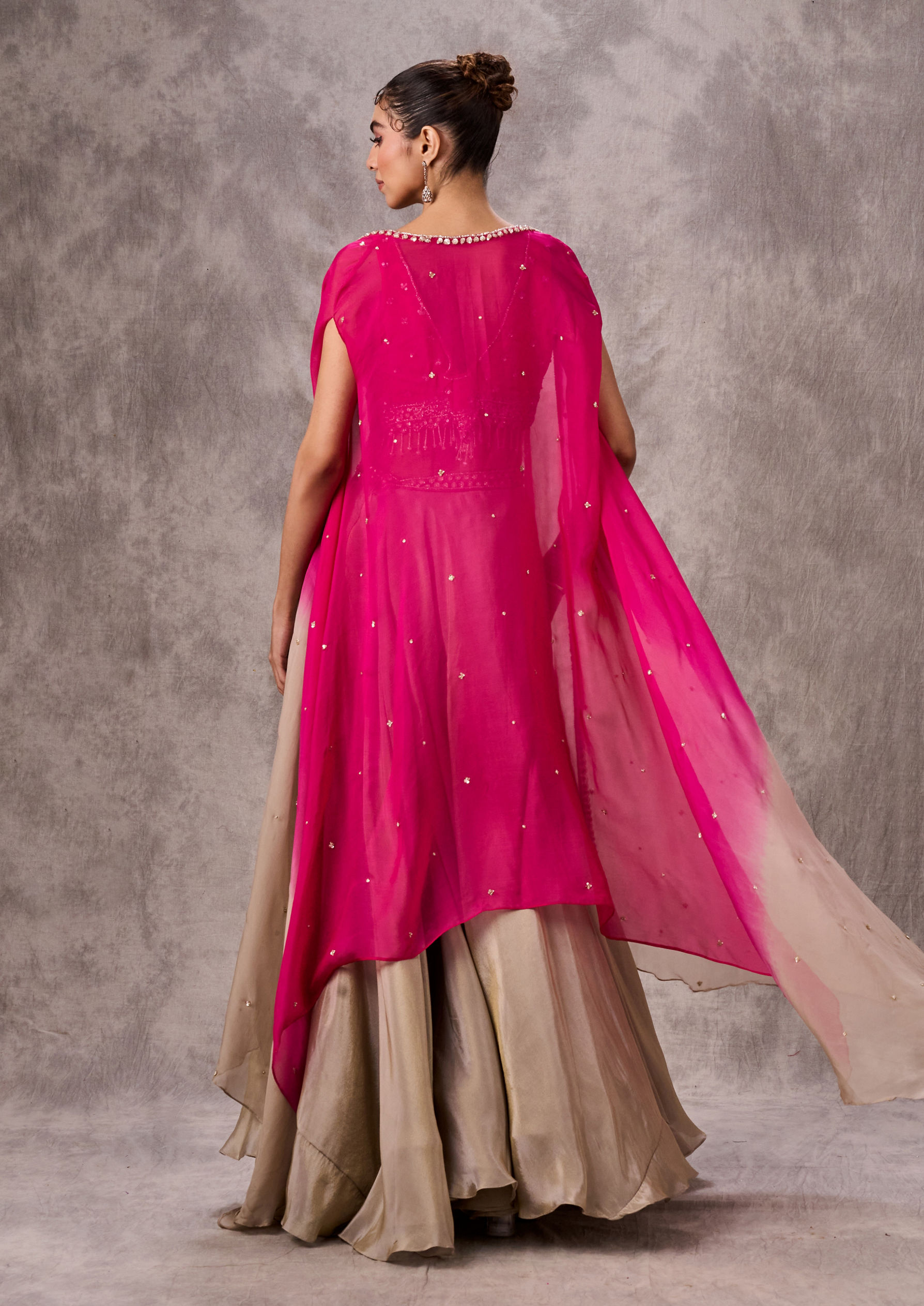 Twamev Women Pink Chinon Party Wear Indo Western Set