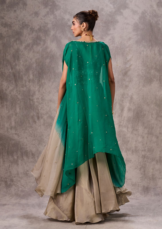 Twamev Women Green Chinon Party Wear Indo Western Set