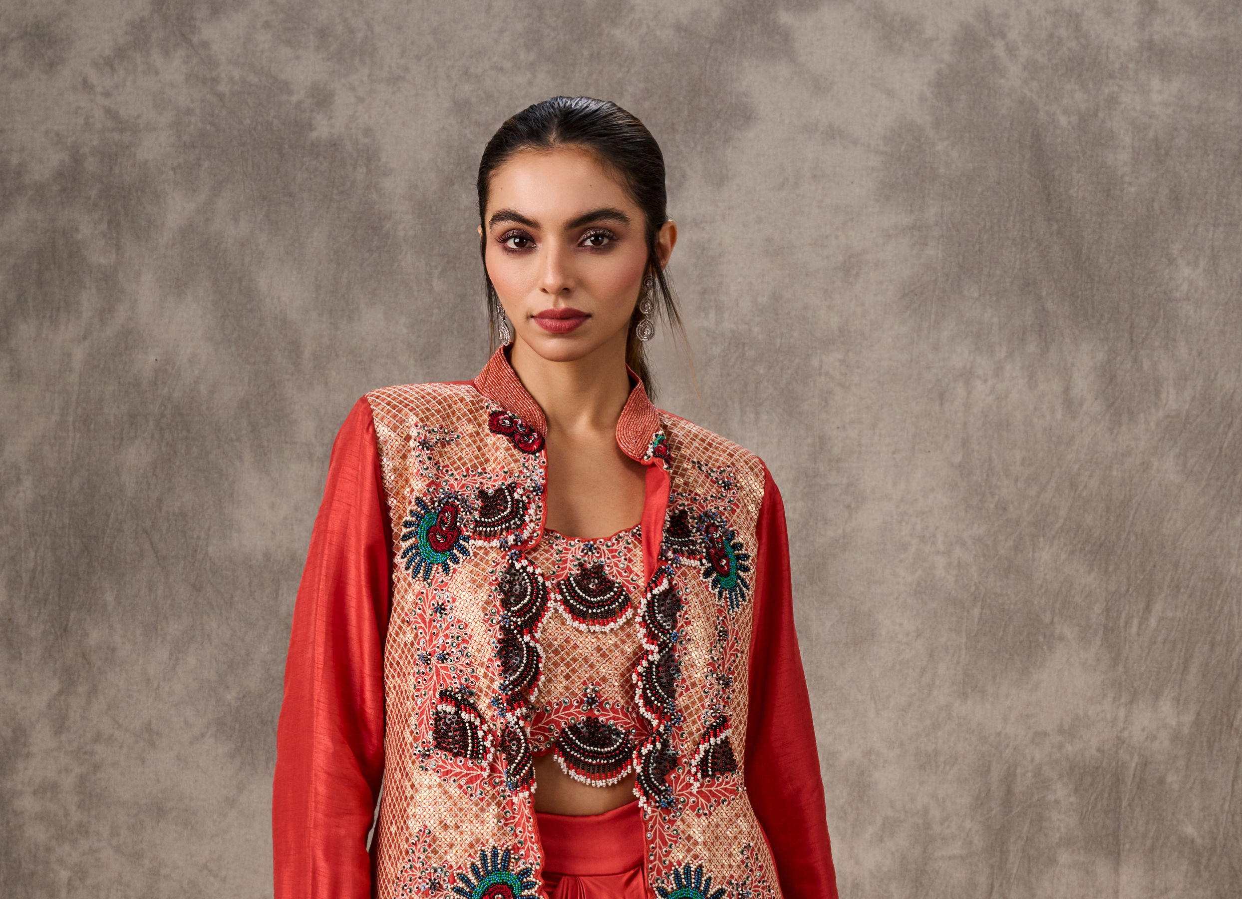 Buy Red Chinon Party Wear Indo Western Set Online in Australia @Twamev ...