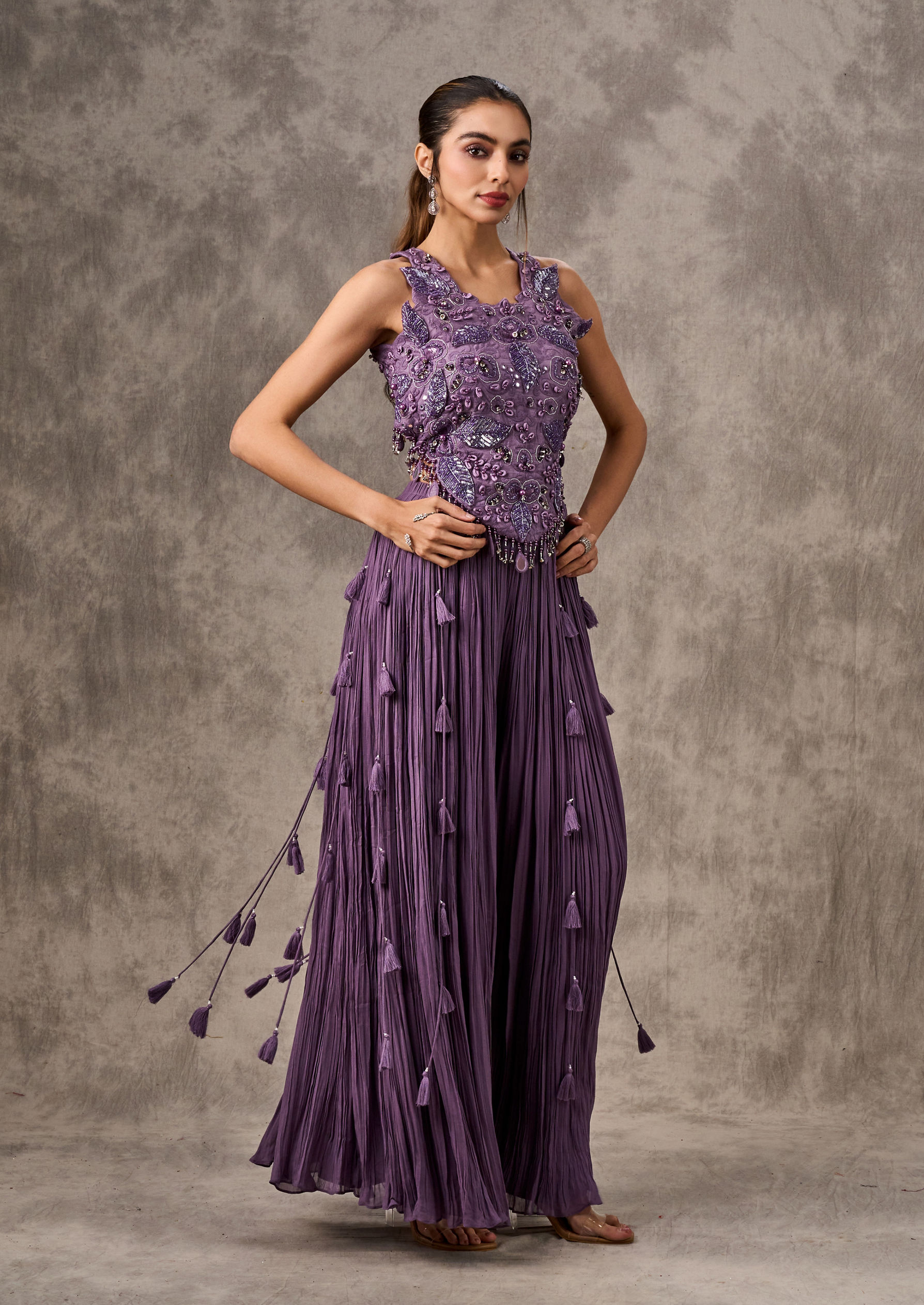 Twamev Women Purple Chinon Party Wear Indo Western Set