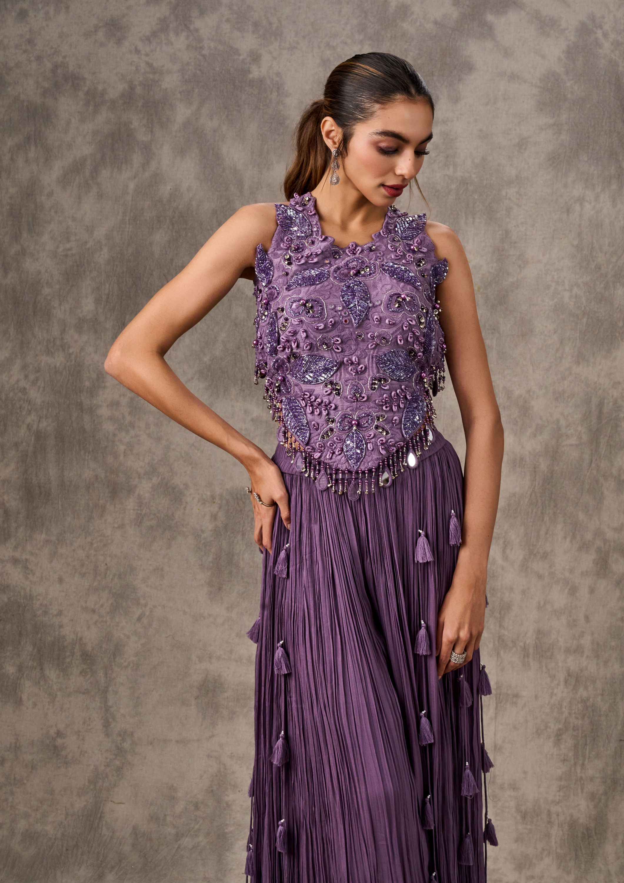 Twamev Women Purple Chinon Party Wear Indo Western Set