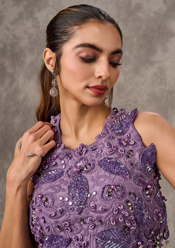 Twamev Women Purple Chinon Party Wear Indo Western Set