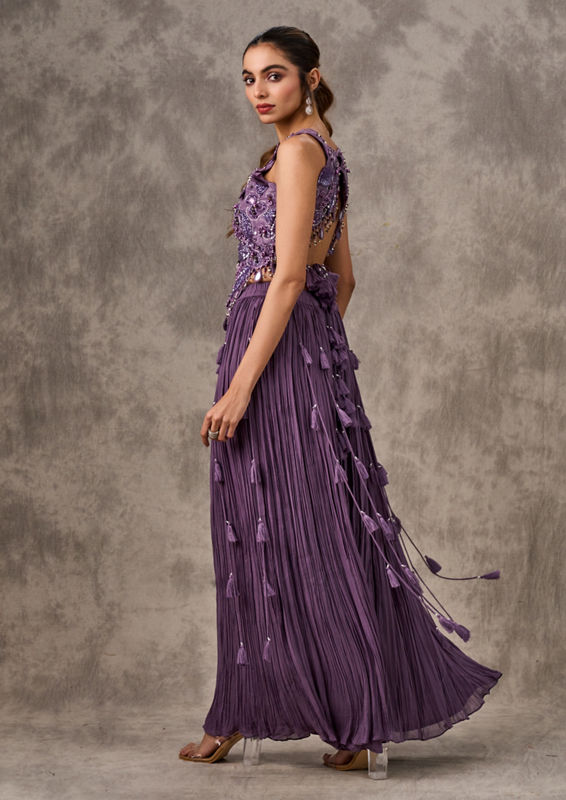 Twamev Women Purple Chinon Party Wear Indo Western Set