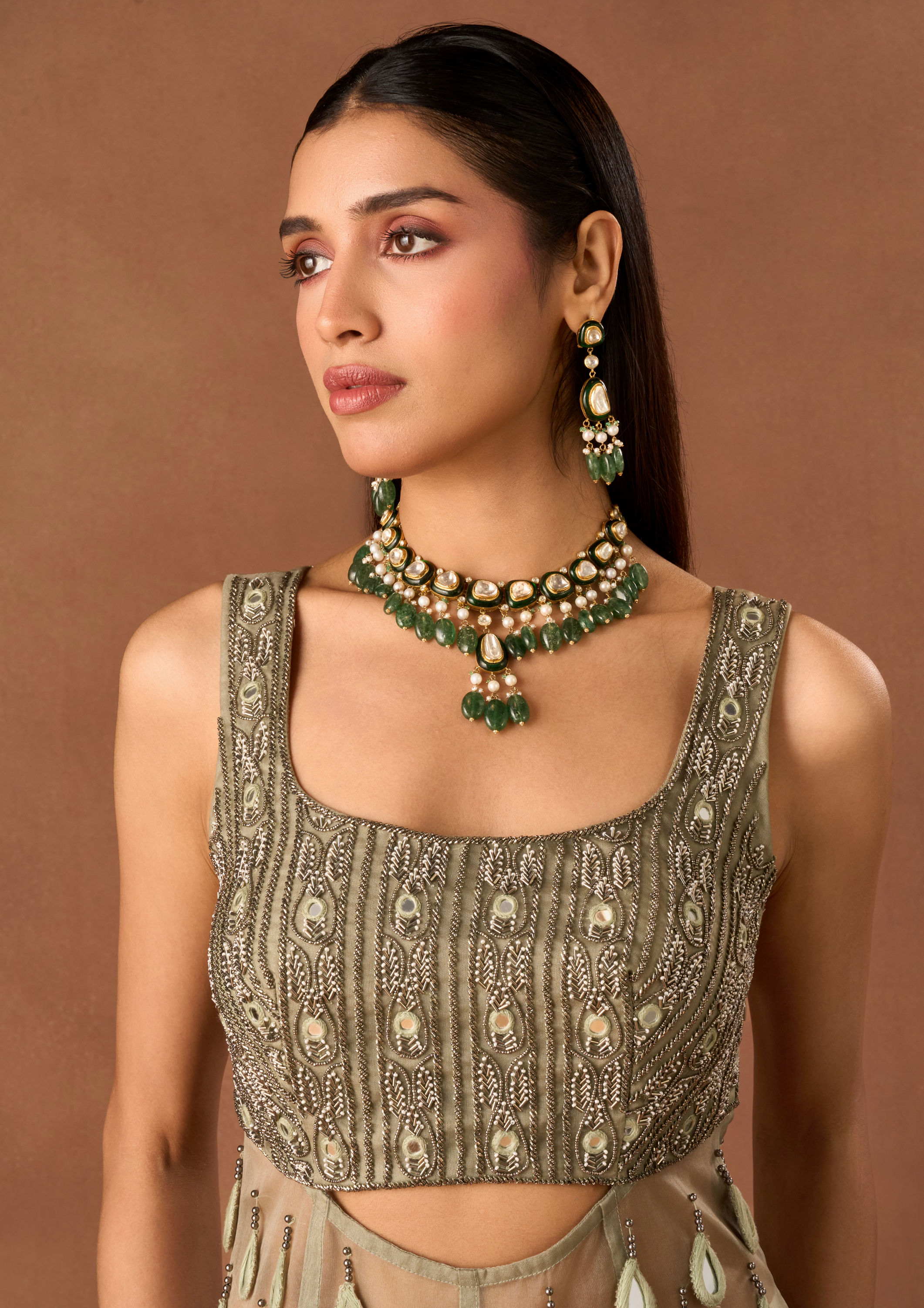 Twamev Women Fawn Knit Indo Western Top with Embroidery
