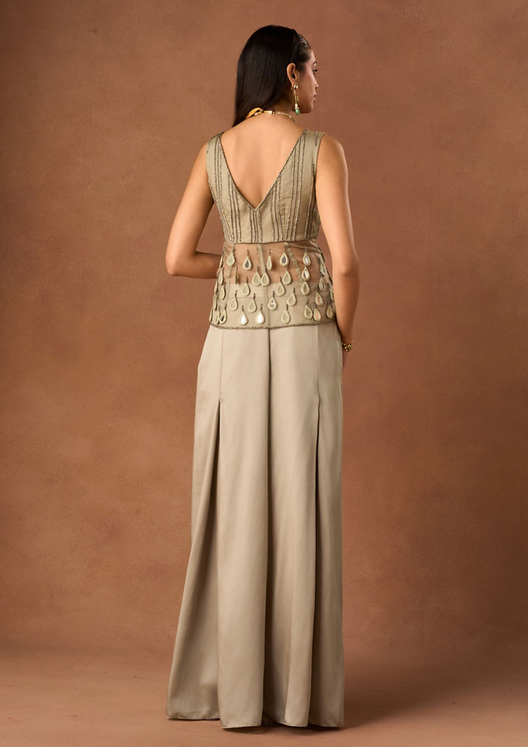 Twamev Women Fawn Knit Indo Western Top with Embroidery