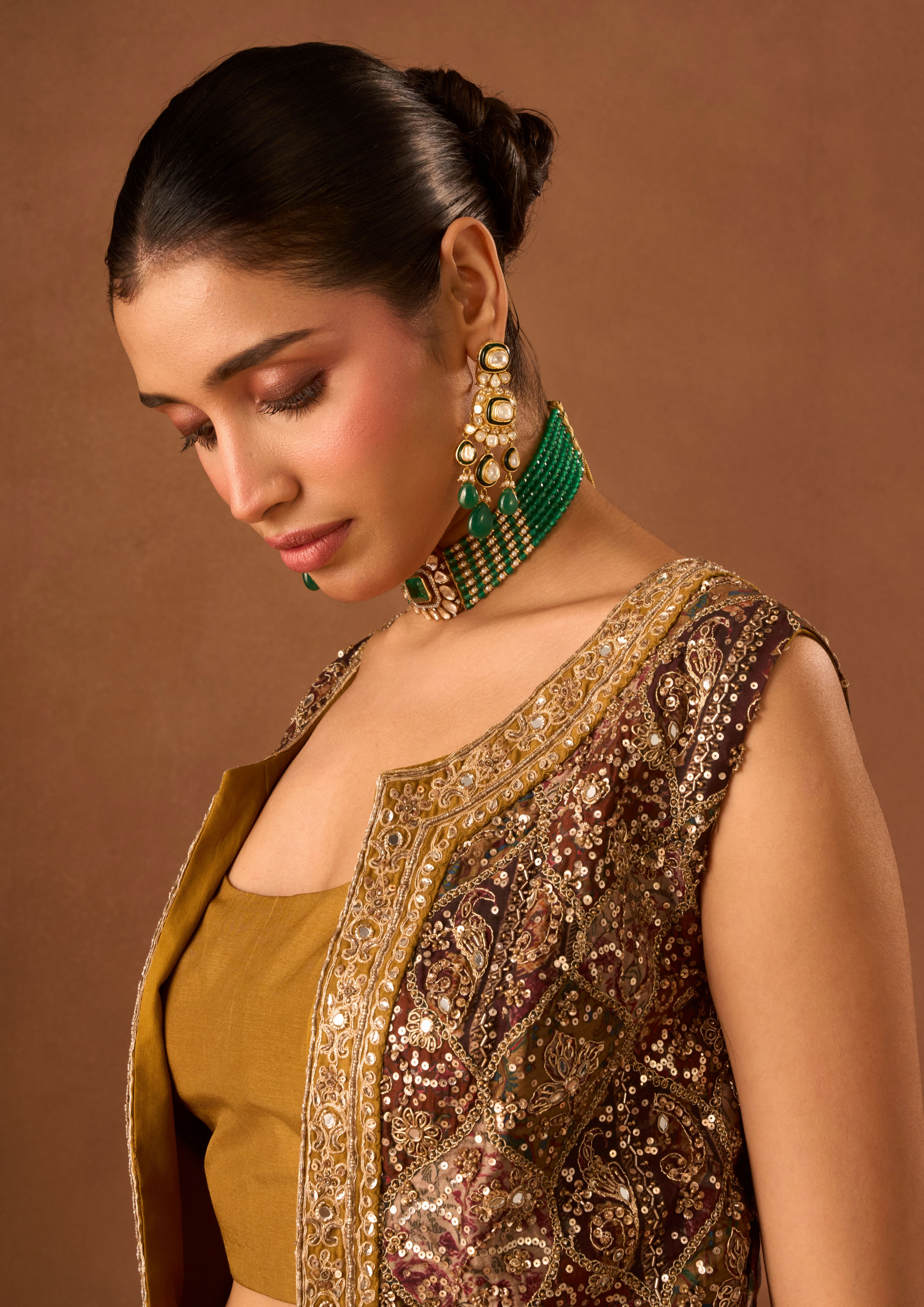 Twamev Women Mustard Art Silk Indo Western Set with Embroidery