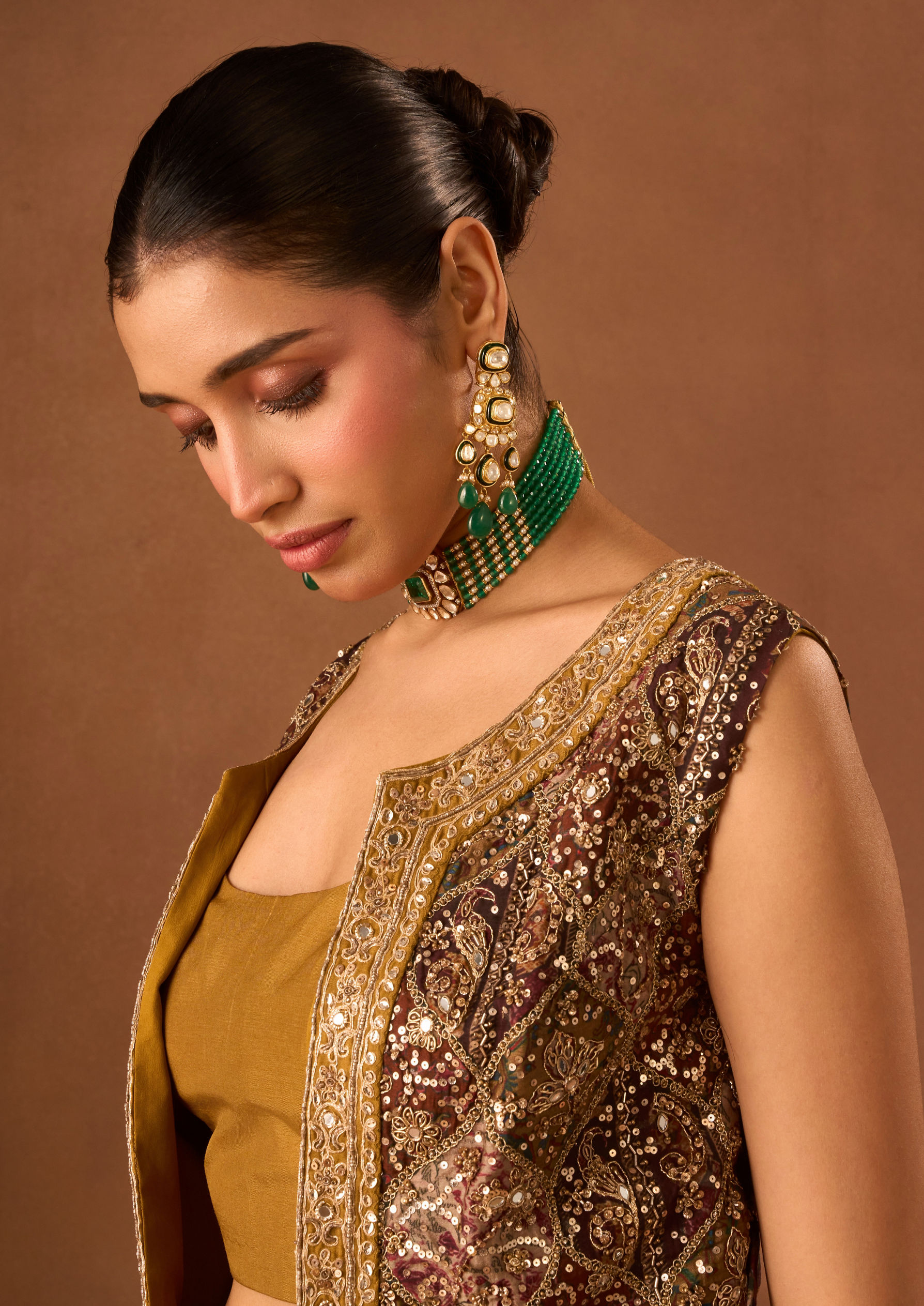 Twamev Women Mustard Art Silk Indo Western Set with Embroidery