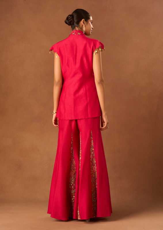 Twamev Women Pink Art Silk Indo Western Jacket with Embroidery