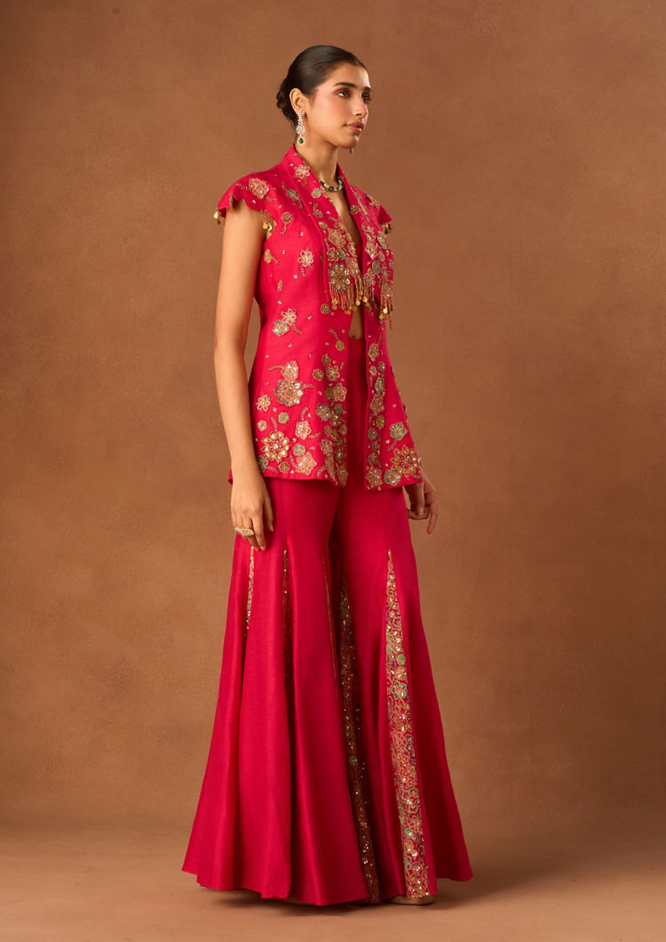 Twamev Women Pink Art Silk Indo Western Jacket with Embroidery
