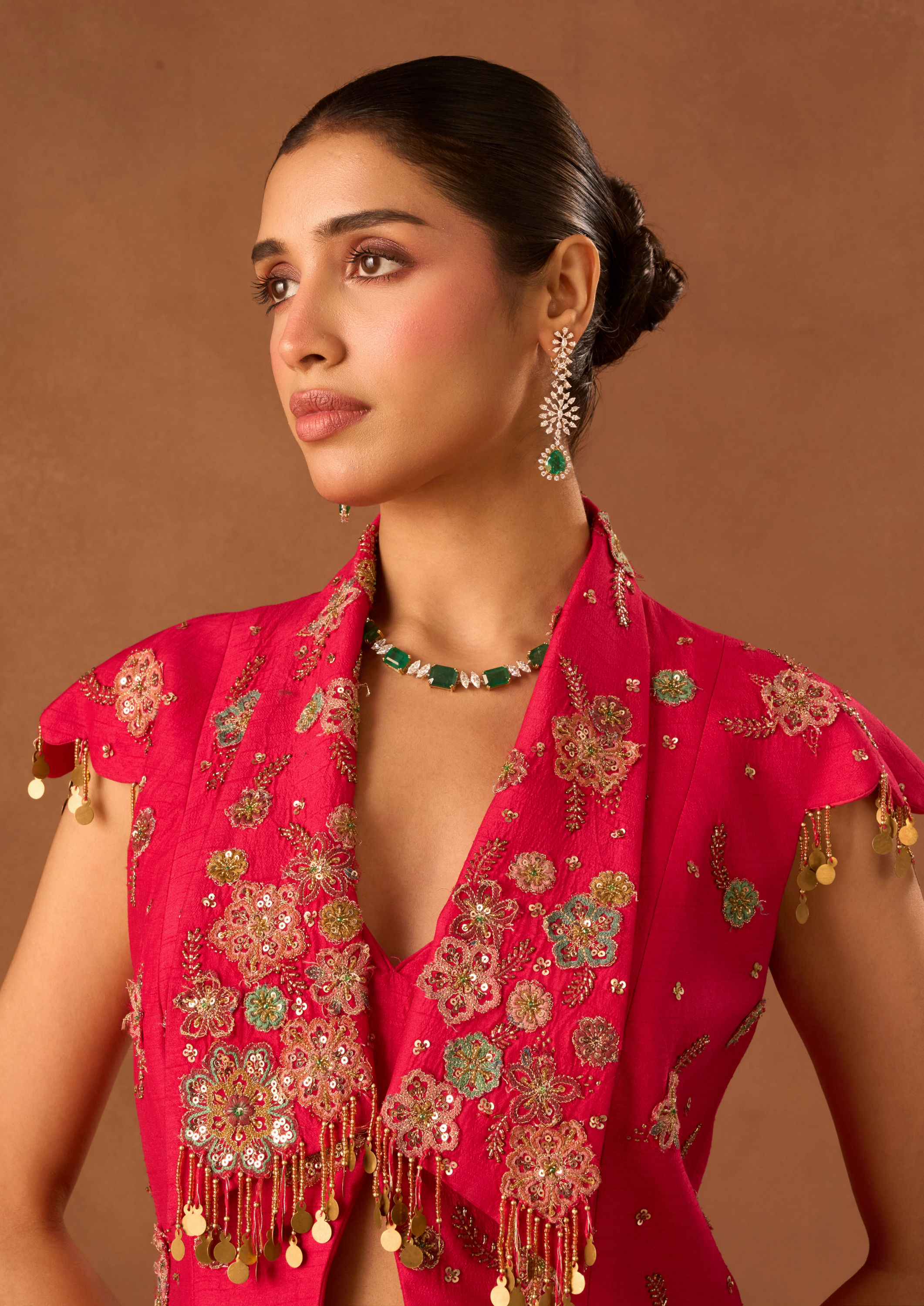 Twamev Women Pink Art Silk Indo Western Jacket with Embroidery